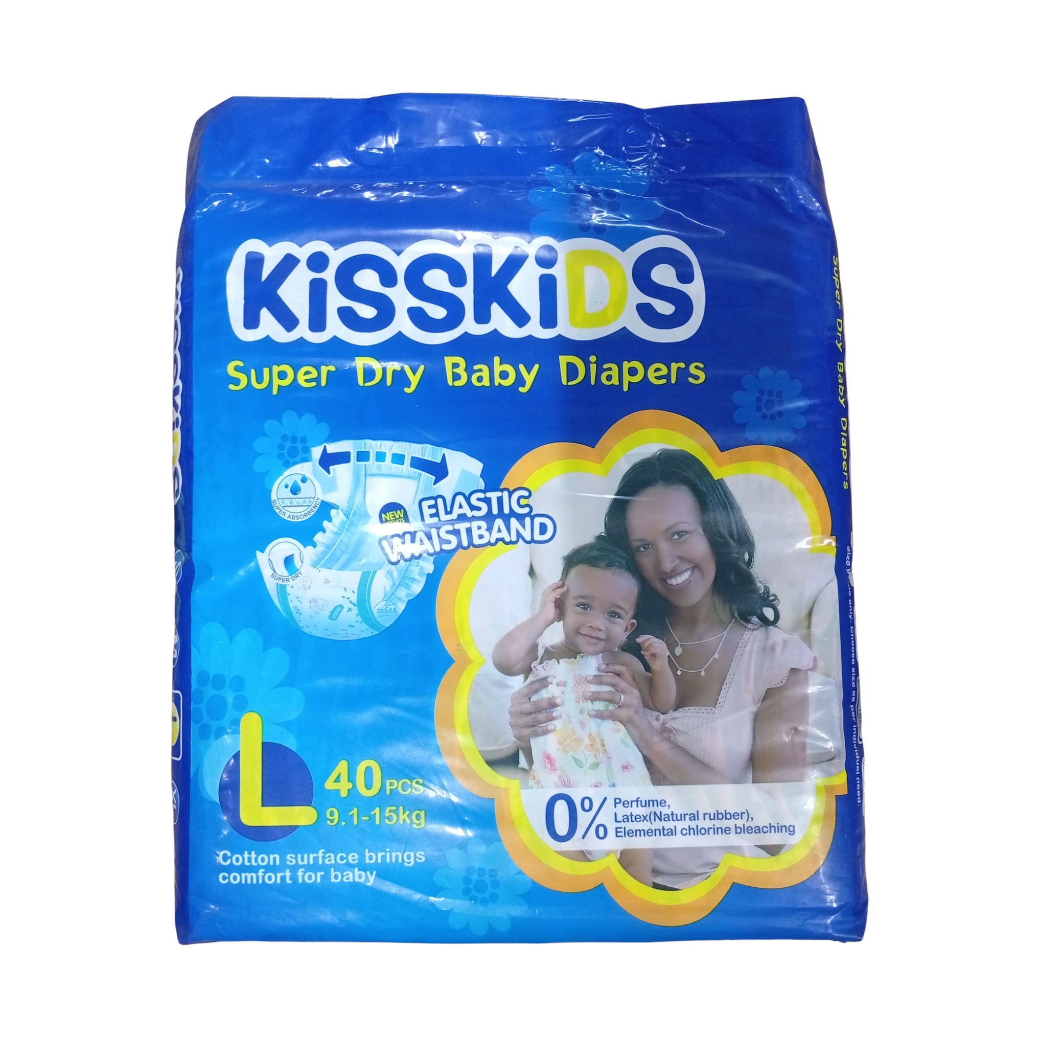 KissKids Super Dry L40 Baby Diapers 9.1-15kg (40 Pcs)